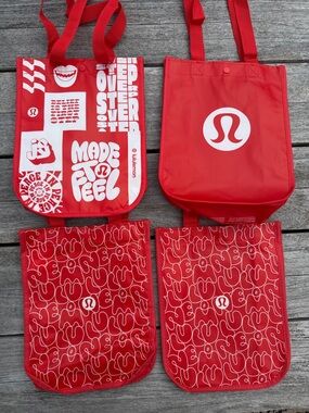 Lululemon Reusable Shopping Bags – Red Logo Tote Set (4 Bags)
